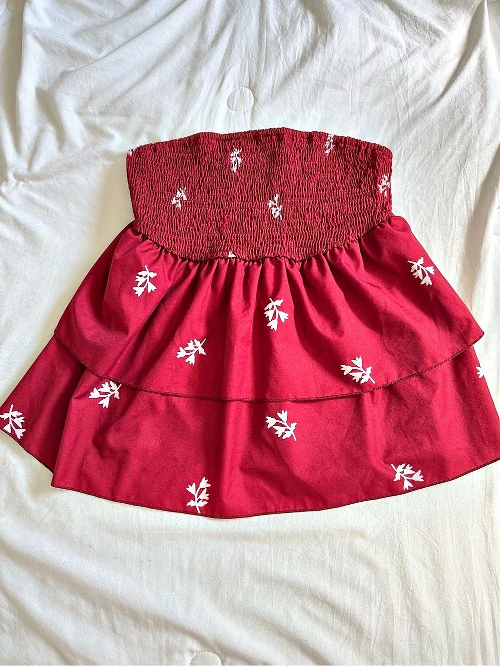SHEIN curve Floral Tiered strapless top in Red